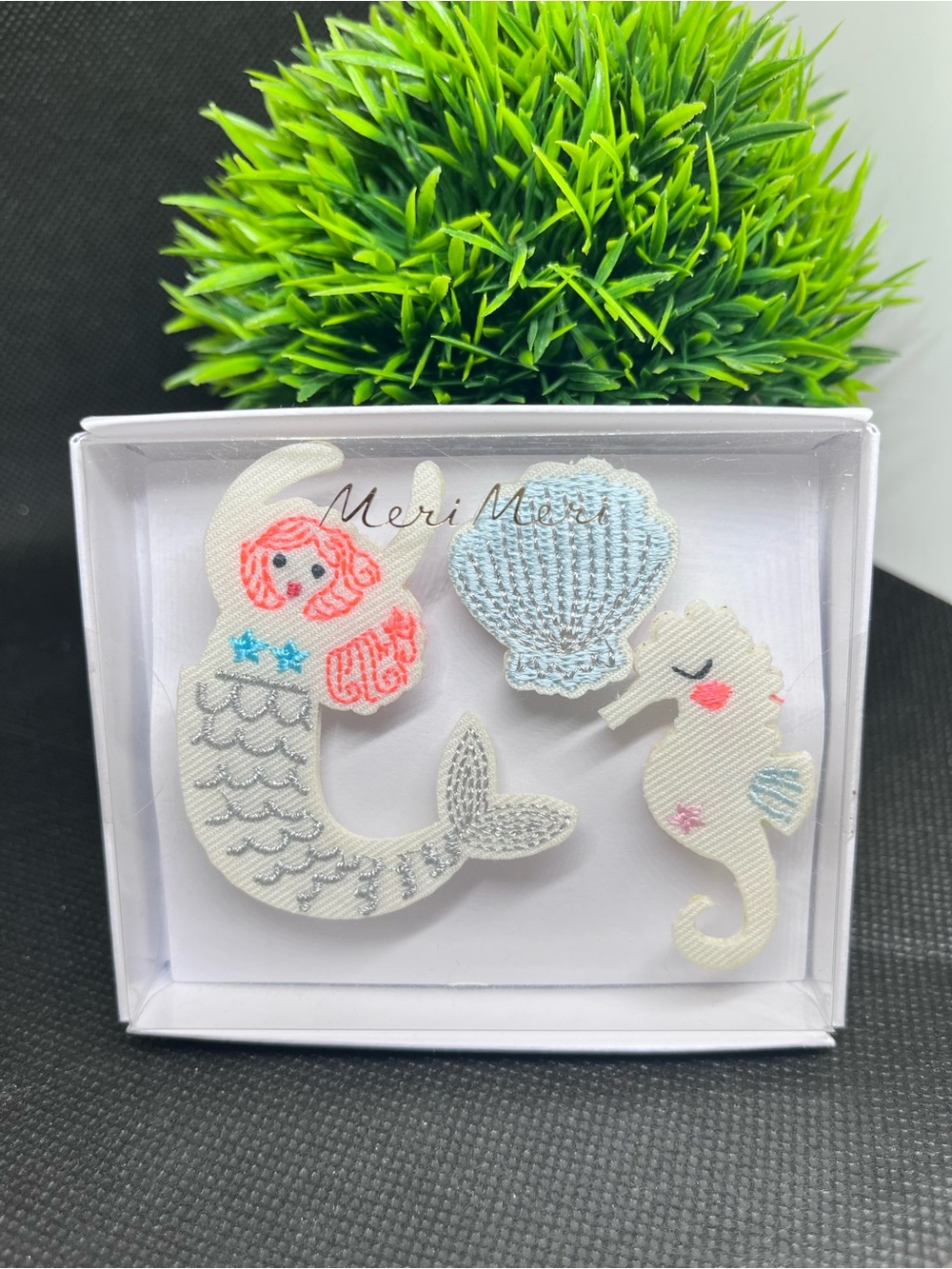 Meri Meri Cream, Coral and Light Blue Mermaid Embroidered Brooches / Pins